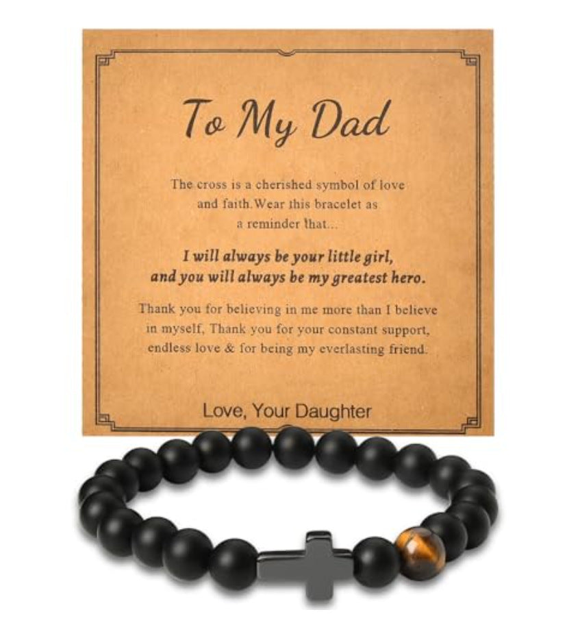 Men's Cross Bracelet In Black Tiger Eye Featuring Elegant Design