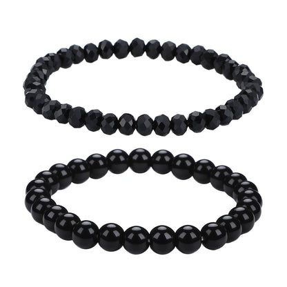 Men's Black Beaded Bracelet Featuring Elegant Beading Craftsmanship