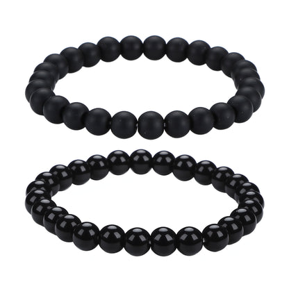 Men's Black Beaded Bracelet Featuring Elegant Beading Craftsmanship