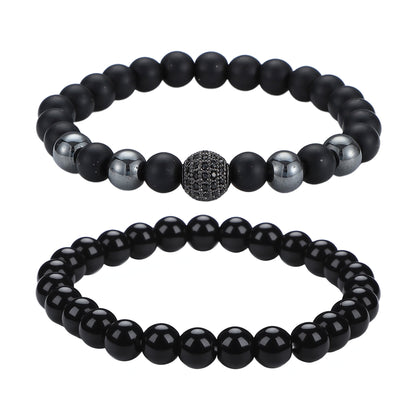 Men's Black Beaded Bracelet Featuring Elegant Beading Craftsmanship