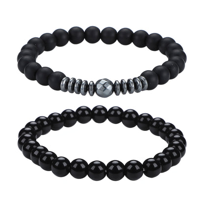Men's Black Beaded Bracelet Featuring Elegant Beading Craftsmanship