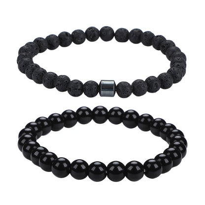 Men's Black Beaded Bracelet Featuring Elegant Beading Craftsmanship