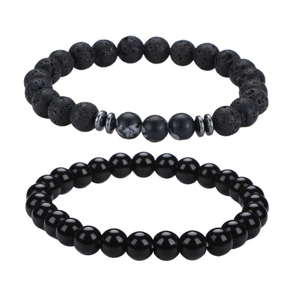 Men's Black Beaded Bracelet Featuring Elegant Beading Craftsmanship