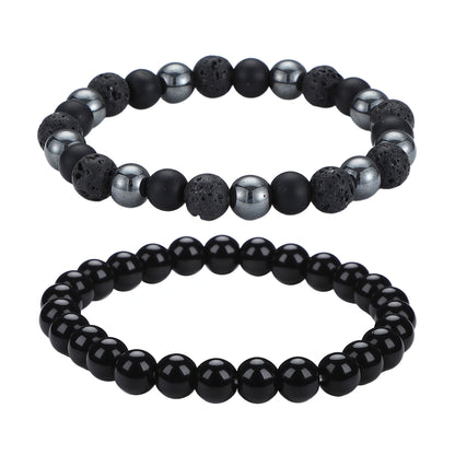 Men's Black Beaded Bracelet Featuring Elegant Beading Craftsmanship