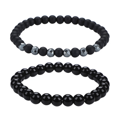 Men's Black Beaded Bracelet Featuring Elegant Beading Craftsmanship