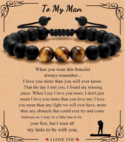 Men's Cross Bracelet In Black Tiger Eye Featuring Elegant Design