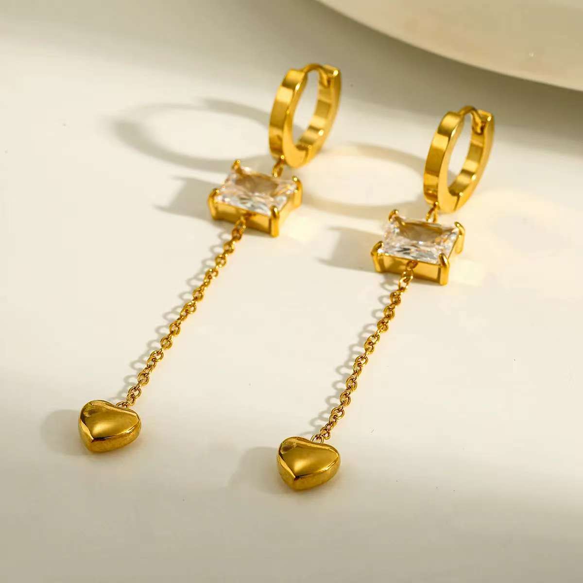 Heart Shape Jewelry Set For Valentine's Day Featuring 304 Stainless Steel With 18K Real Gold Plated And Zircon Inlay On Cable Chain