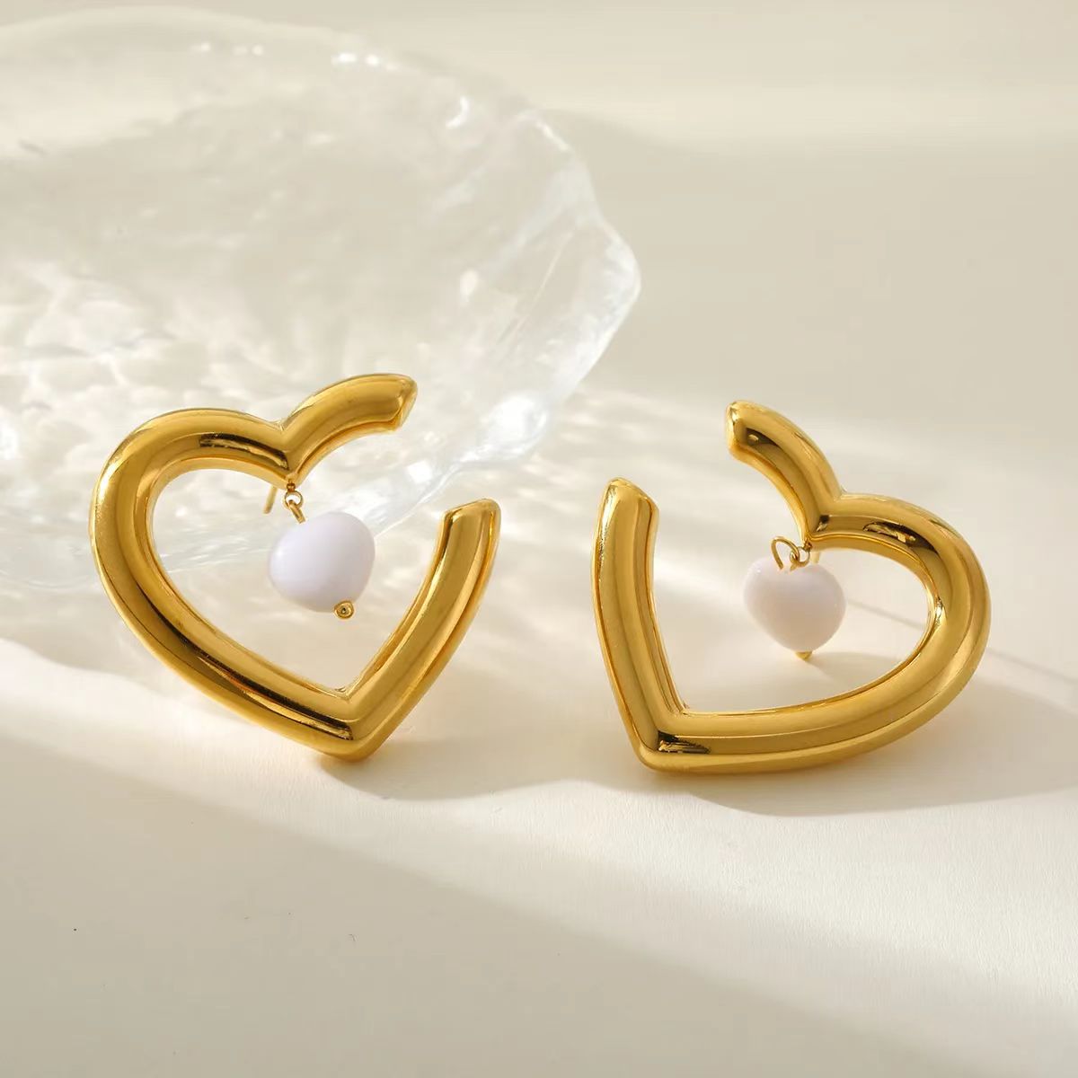 Heart Shape Jewelry Set For Valentine's Day Featuring 304 Stainless Steel With 18K Real Gold Plated And Zircon Inlay On Cable Chain