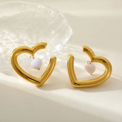 Heart Shape Jewelry Set For Valentine's Day Featuring 304 Stainless Steel With 18K Real Gold Plated And Zircon Inlay On Cable Chain