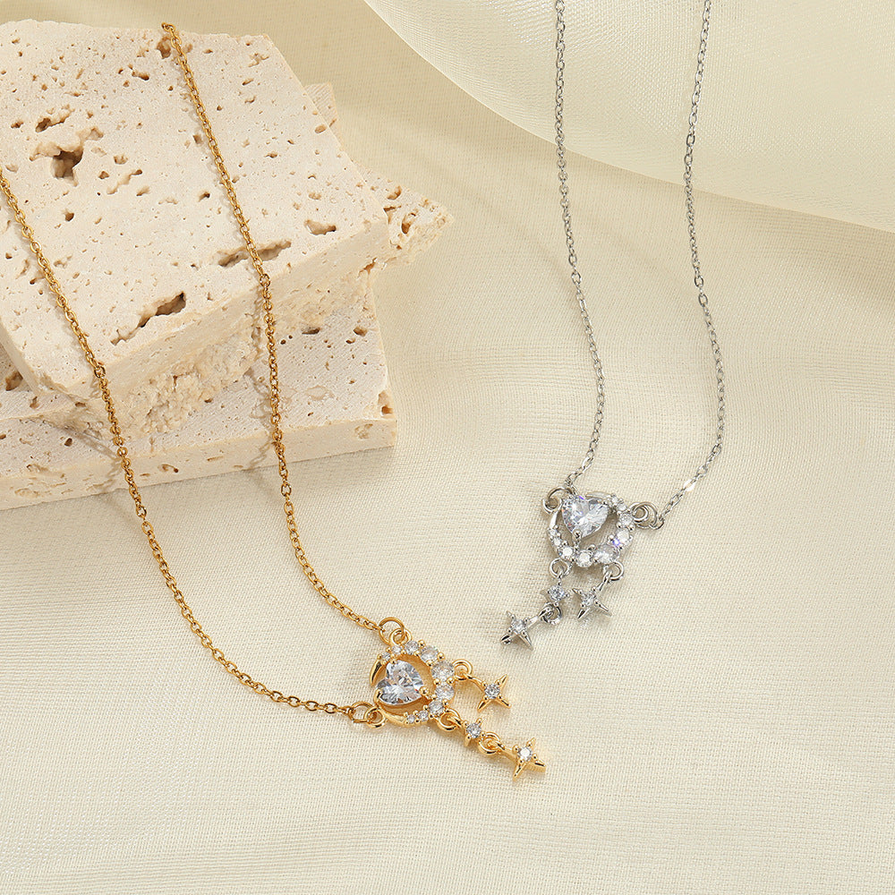 Heart Shape Necklace For Women In Golden Titanium Steel
