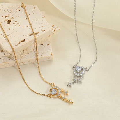 Heart Shape Necklace For Women In Golden Titanium Steel