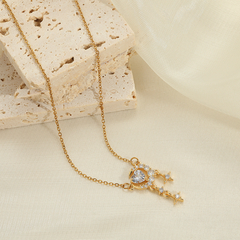 Heart Shape Necklace For Women In Golden Titanium Steel