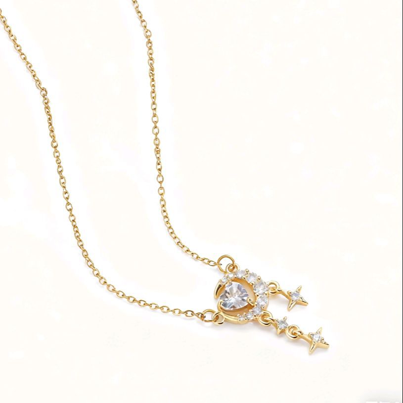 Heart Shape Necklace For Women In Golden Titanium Steel