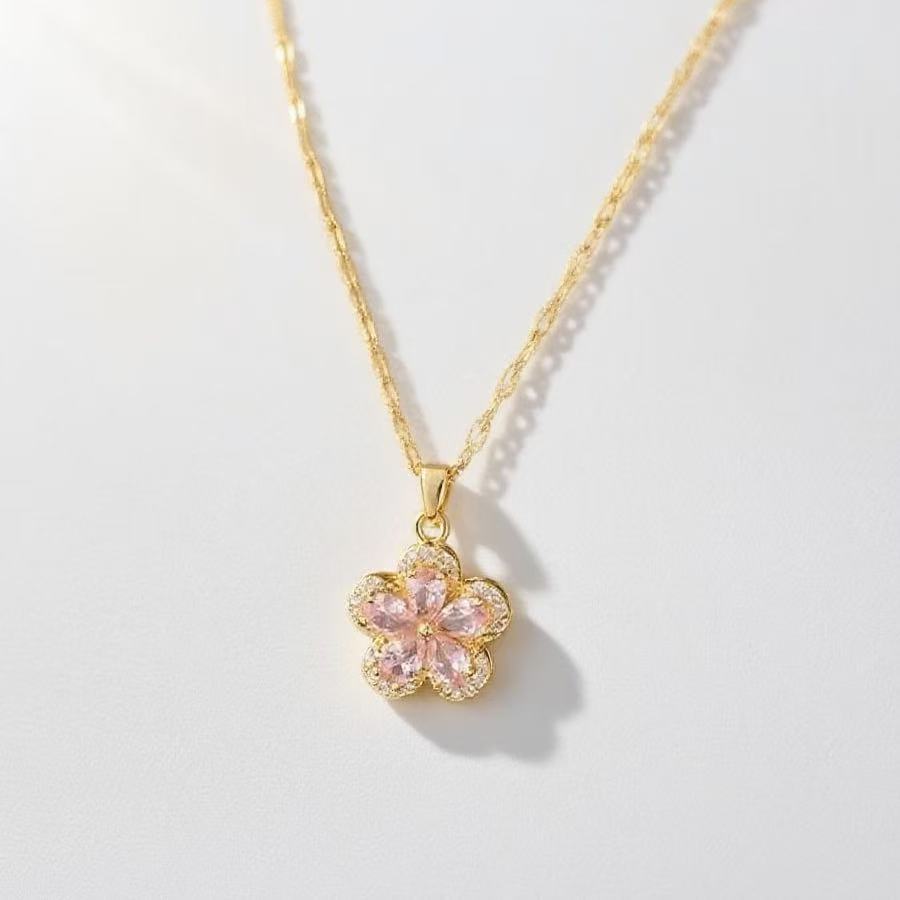 Flowers Necklace For Women Featuring Titanium Steel Pendant With Purple Cable Chain