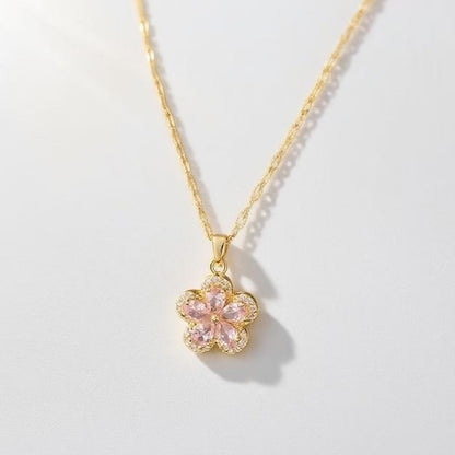 Flowers Necklace For Women Featuring Titanium Steel Pendant With Purple Cable Chain