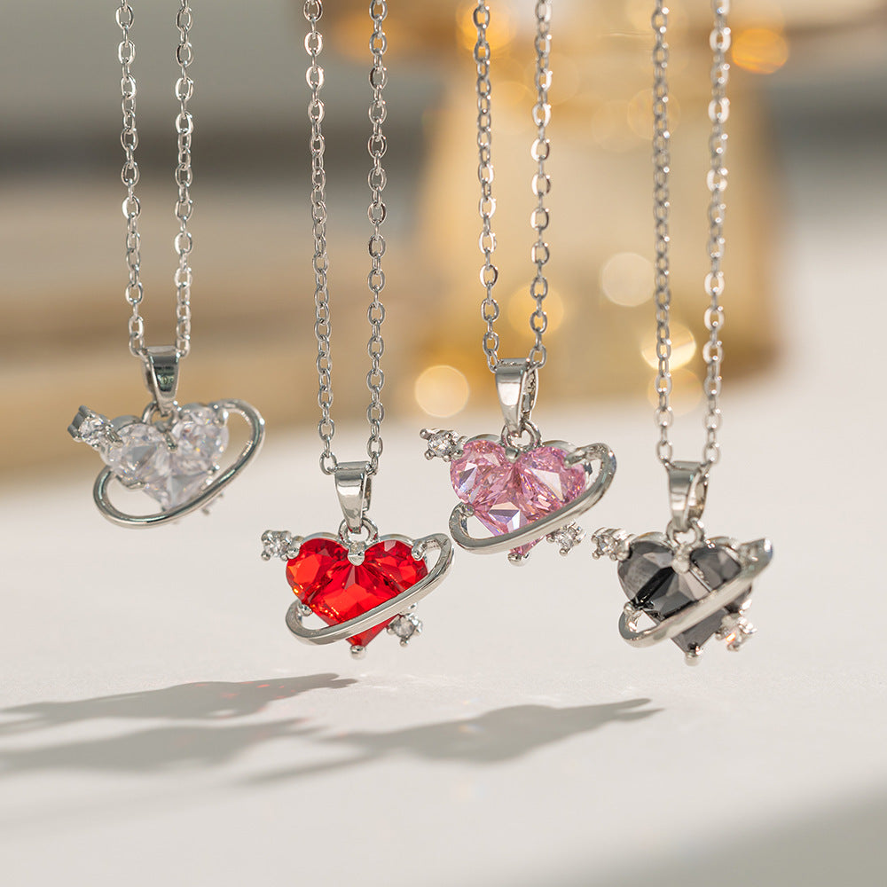 Heart Shape Necklace For Women In Titanium Steel Featuring Zircon Inlay