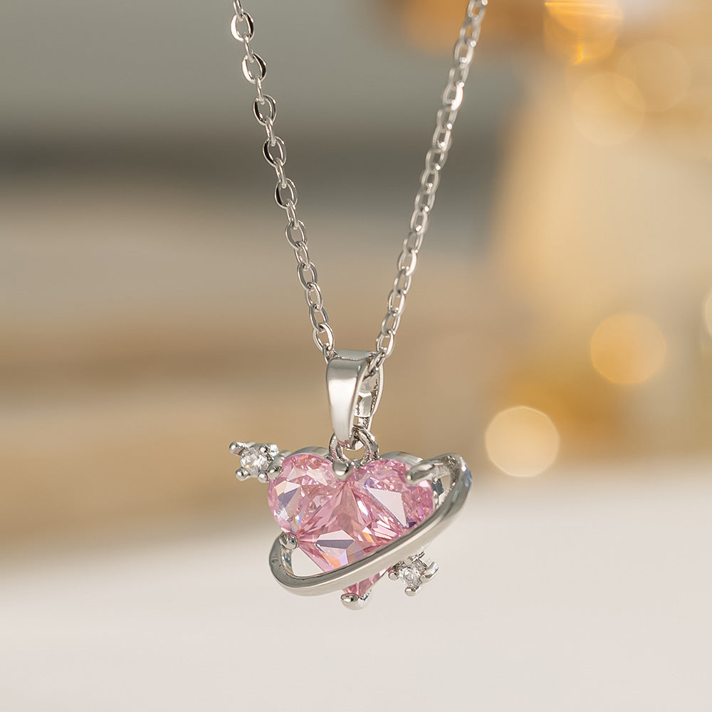 Heart Shape Necklace For Women In Titanium Steel Featuring Zircon Inlay