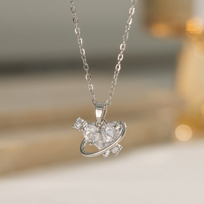 Heart Shape Necklace For Women In Titanium Steel Featuring Zircon Inlay