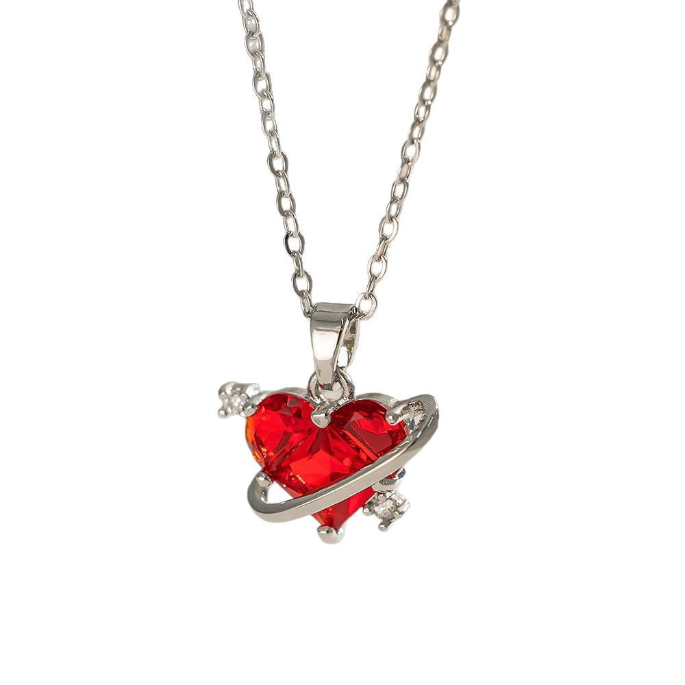 Heart Shape Necklace For Women In Titanium Steel Featuring Zircon Inlay