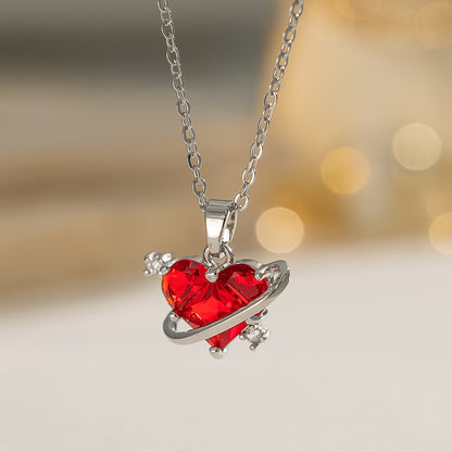 Heart Shape Necklace For Women In Titanium Steel Featuring Zircon Inlay