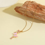 A8393 Pink Butterfly-Necklace- Gold