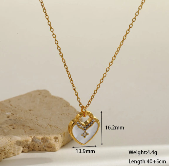 Heart Shape Jewelry Set For Valentine's Day Featuring 304 Stainless Steel With 18K Real Gold Plated And Zircon Inlay On Cable Chain