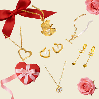 Heart Shape Jewelry Set For Valentine's Day Featuring 304 Stainless Steel With 18K Real Gold Plated And Zircon Inlay On Cable Chain