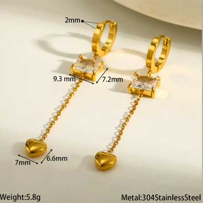 Heart Shape Jewelry Set For Valentine's Day Featuring 304 Stainless Steel With 18K Real Gold Plated And Zircon Inlay On Cable Chain