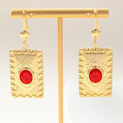 Square Hypoallergenic Earrings For Women In Golden Plated Copper With Zircon Inlay