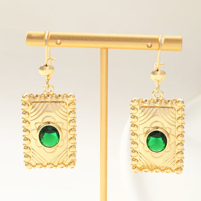 Square Hypoallergenic Earrings For Women In Golden Plated Copper With Zircon Inlay