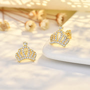 Full Diamond Crown Earrings (Gold Color) Real Gold Plated Color Retention Eco-friendly