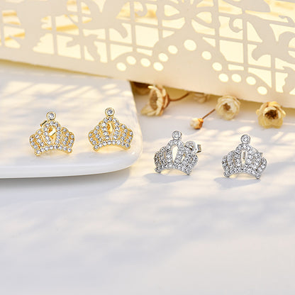 Crown For Women Copper Stud Earrings In Silver
