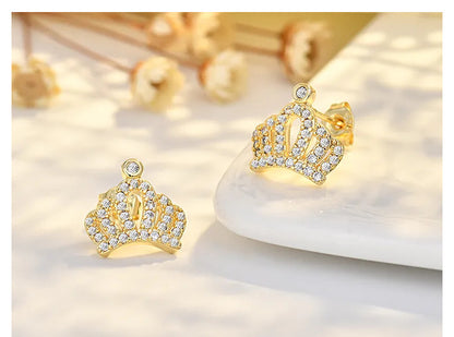 Crown For Women Copper Stud Earrings In Silver