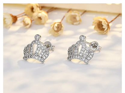 Crown For Women Copper Stud Earrings In Silver