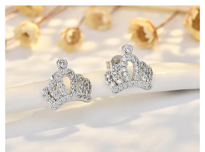 Crown For Women Copper Stud Earrings In Silver