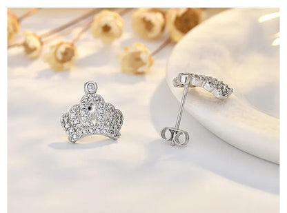 Crown For Women Copper Stud Earrings In Silver