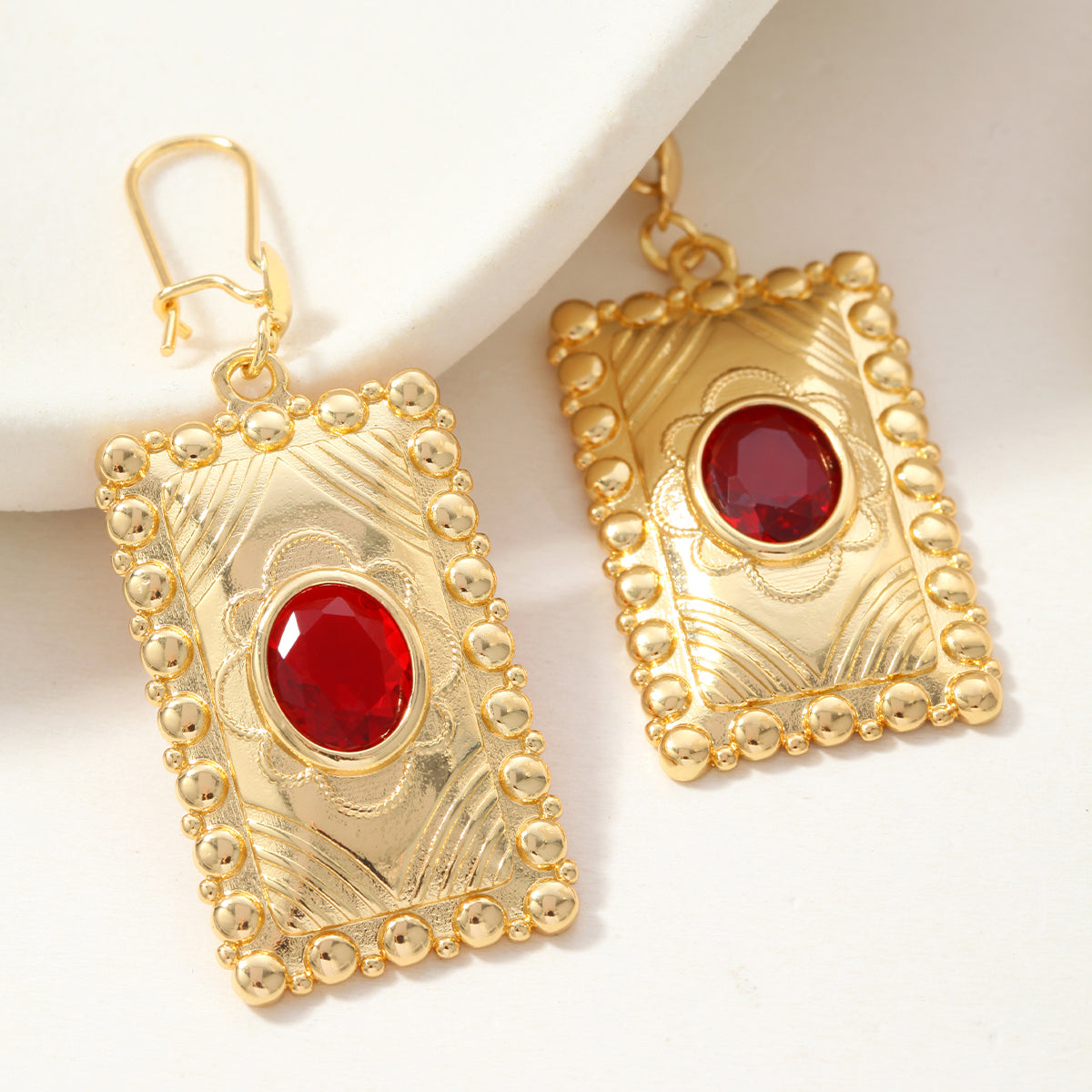 Square Hypoallergenic Earrings For Women In Golden Plated Copper With Zircon Inlay