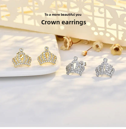 Crown For Women Copper Stud Earrings In Silver