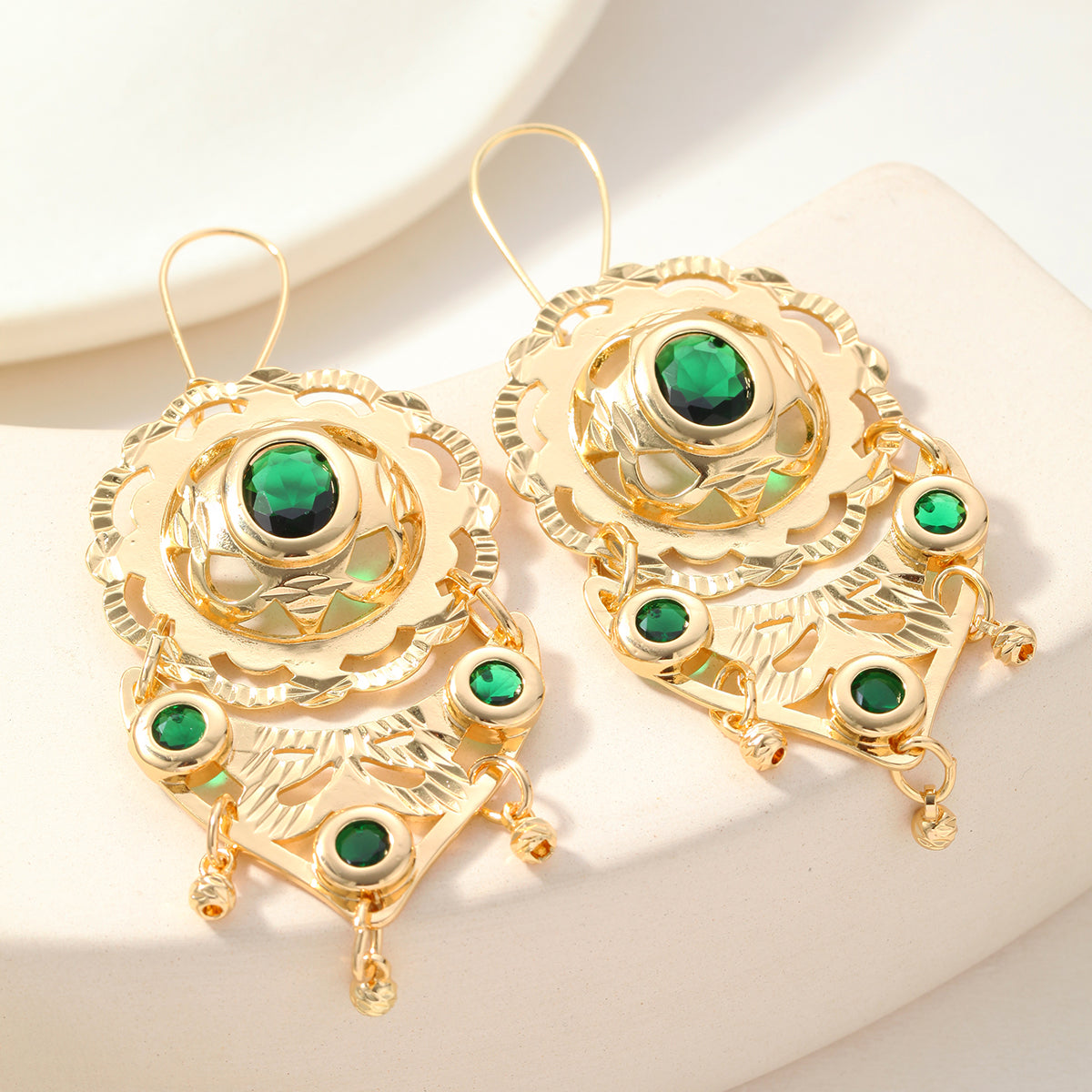 Waterproof Non Tarnish Tassel Earrings For Women, Golden Plated Copper With Zircon Inlay