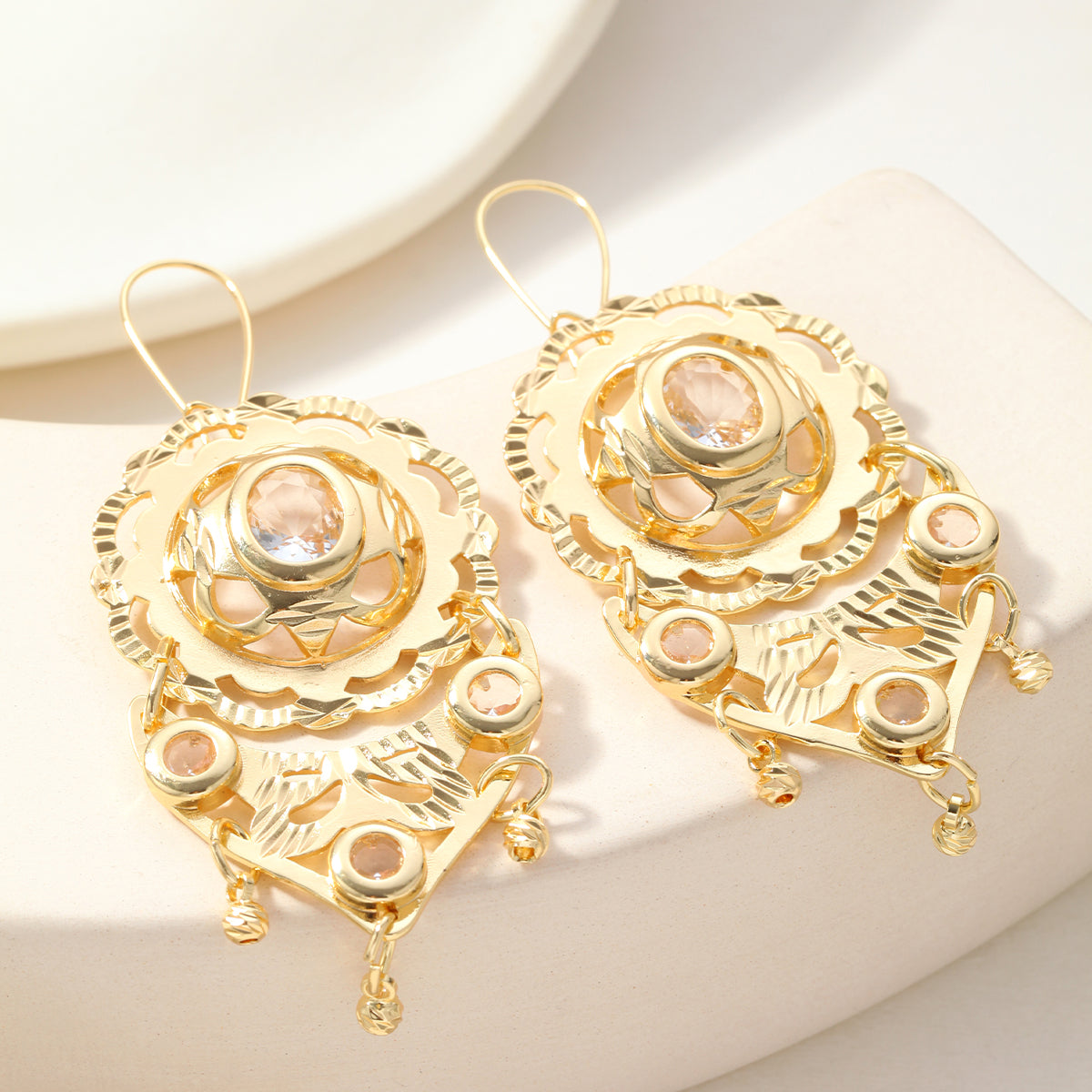 Waterproof Non Tarnish Tassel Earrings For Women, Golden Plated Copper With Zircon Inlay