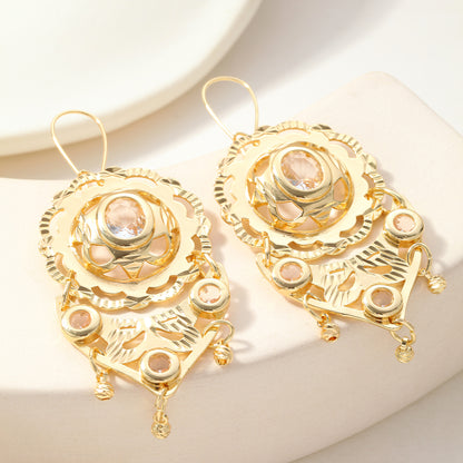 Waterproof Non Tarnish Tassel Earrings For Women, Golden Plated Copper With Zircon Inlay