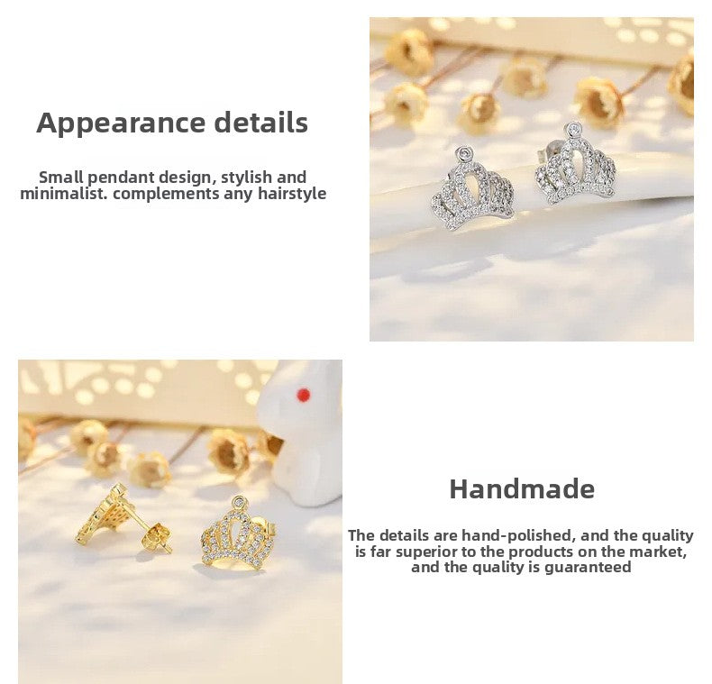 Crown For Women Copper Stud Earrings In Silver