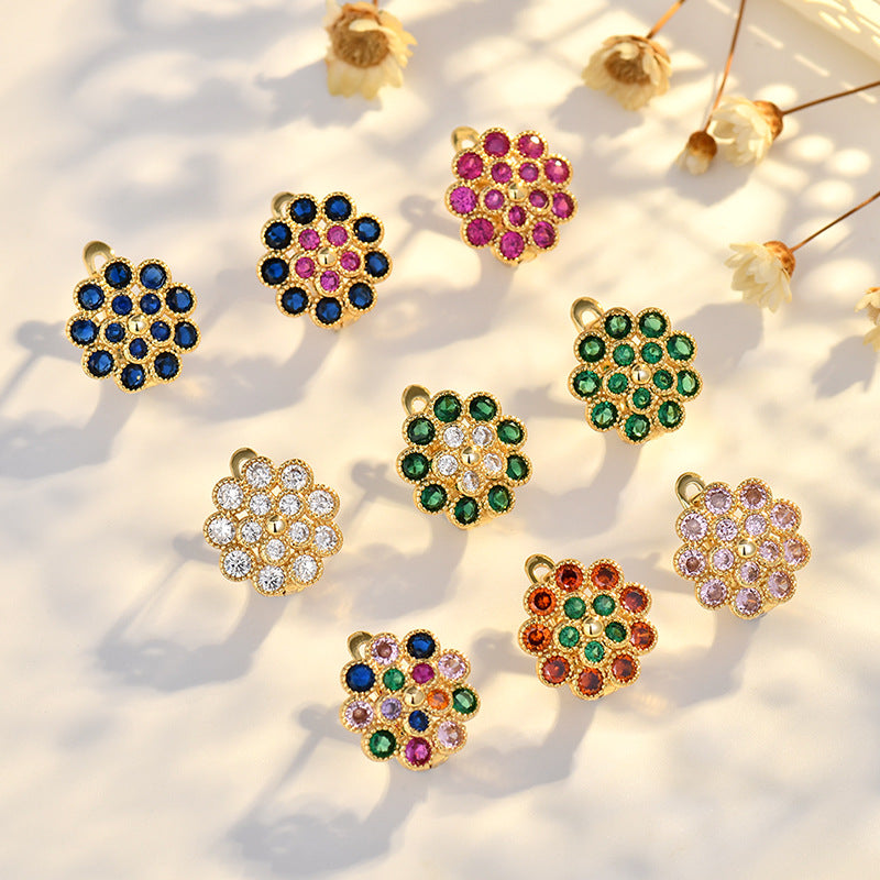 Copper Flowers Stud Earrings For Women In Silver, Elegant Ear Clutches