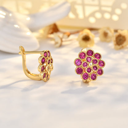 Copper Flowers Stud Earrings For Women In Silver, Elegant Ear Clutches