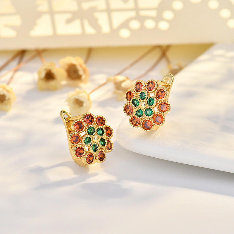 Copper Flowers Stud Earrings For Women In Silver, Elegant Ear Clutches