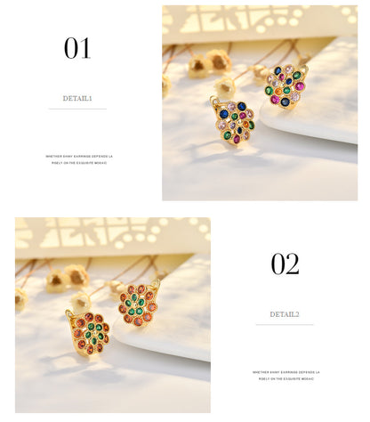 Copper Flowers Stud Earrings For Women In Silver, Elegant Ear Clutches