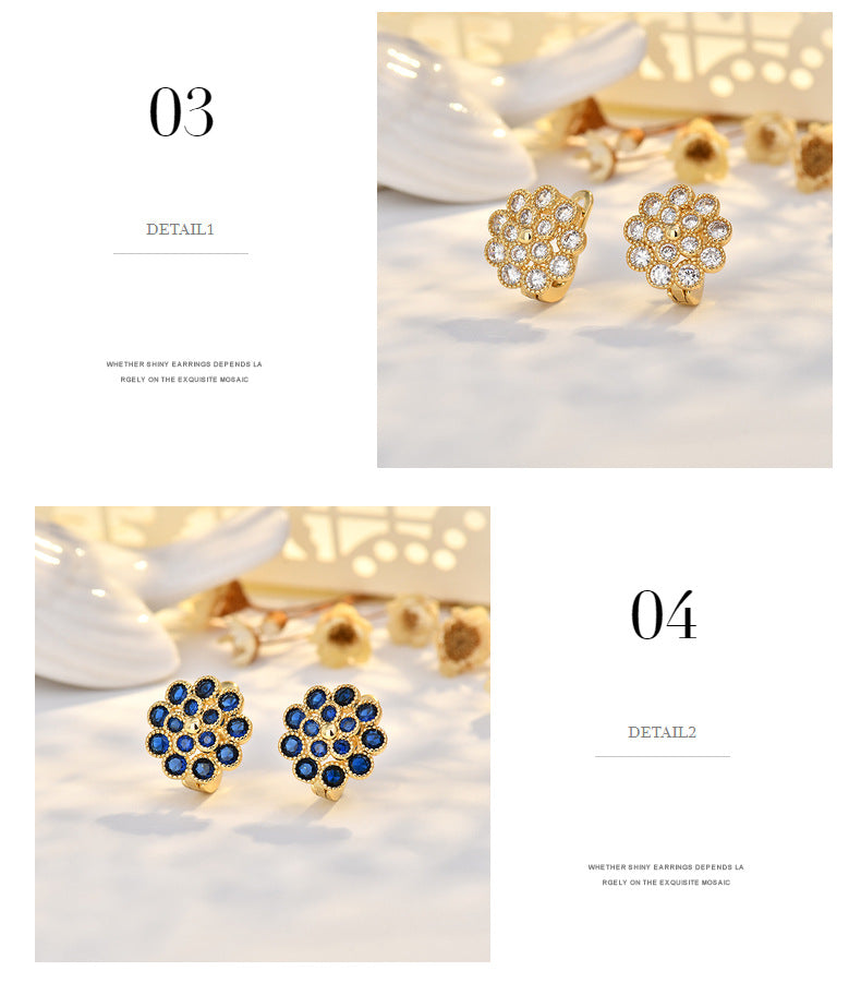 Copper Flowers Stud Earrings For Women In Silver, Elegant Ear Clutches