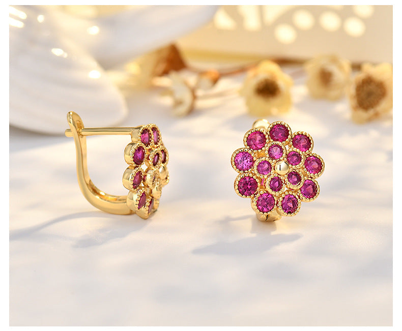 Copper Flowers Stud Earrings For Women In Silver, Elegant Ear Clutches
