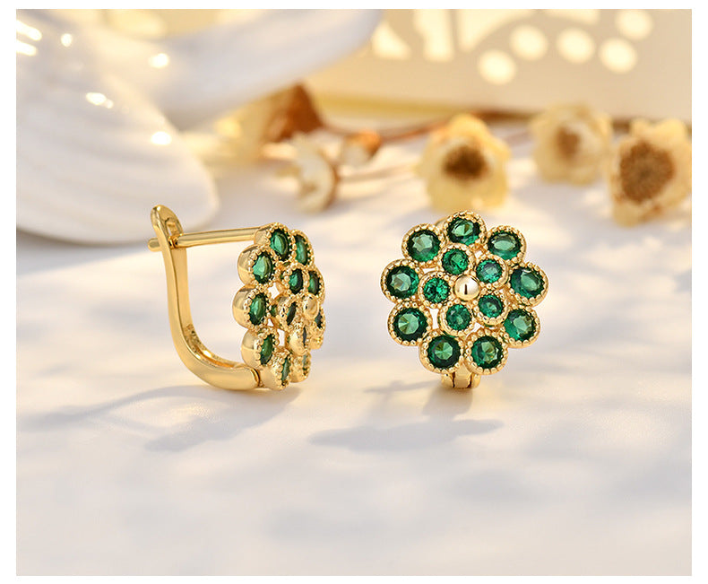 Copper Flowers Stud Earrings For Women In Silver, Elegant Ear Clutches