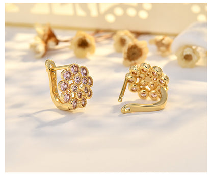 Copper Flowers Stud Earrings For Women In Silver, Elegant Ear Clutches